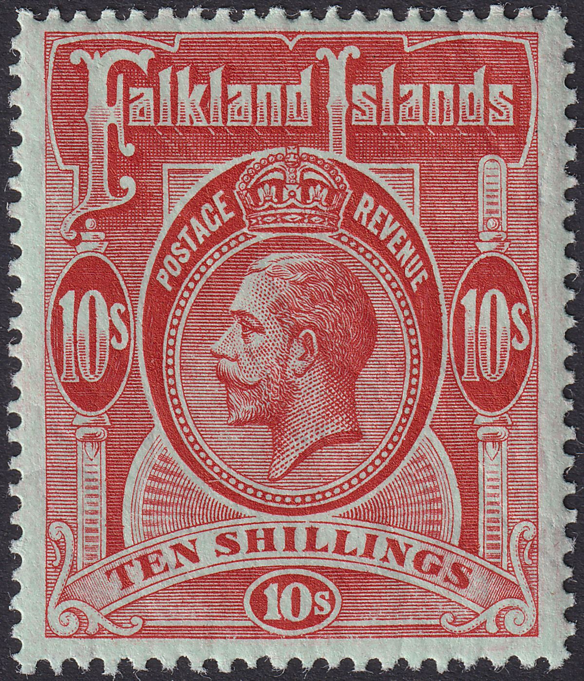 Falkland Islands 1914 KGV 10sh Red on Green Mint SG68 cat £200
