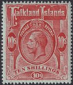 Click for more photos and details Falkland Islands 1914 KGV 10sh Red on Green Mint SG68 cat £200
