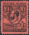 Click for more photos and details Falkland Islands 1929 KGV Whale Penguins £1 Black on Red Mint SG126 c£325 crease