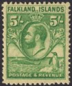 Click for more photos and details Falkland Islands 1929 KGV Whale Penguins 5sh Green on Yellow Mint SG124 cat £100