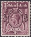 Click for more photos and details Falkland Islands 1916 KGV 5sh Maroon Mint SG67b cat £140