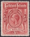 Click for more photos and details Falkland Islands 1912 KGV 5sh Deep Rose-Red Mint SG67 cat £130