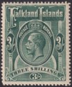 Click for more photos and details Falkland Islands 1912 KGV 3sh Slate-Green Mint SG66 cat £100