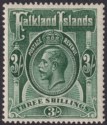 Click for more photos and details Falkland Islands 1923 KGV 3sh Slate-Green Mint SG80 cat £100
