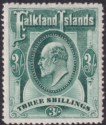Click for more photos and details Falkland Islands 1907 KEVII 3sh Deep Green Mint SG49b cat £160