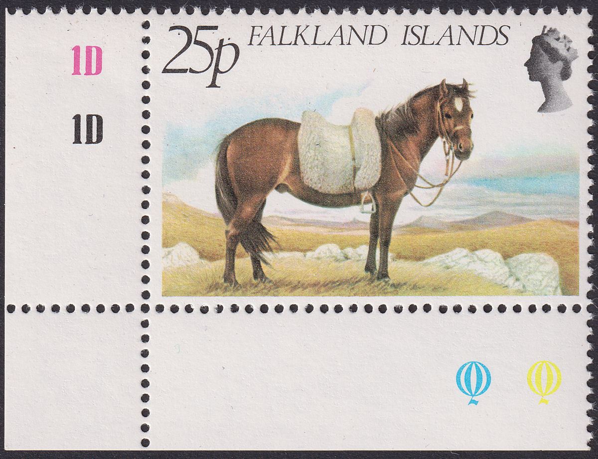 Falkland Islands 1981 QEII Farm Animals Horse 25p watermark Inverted SG394w c£90