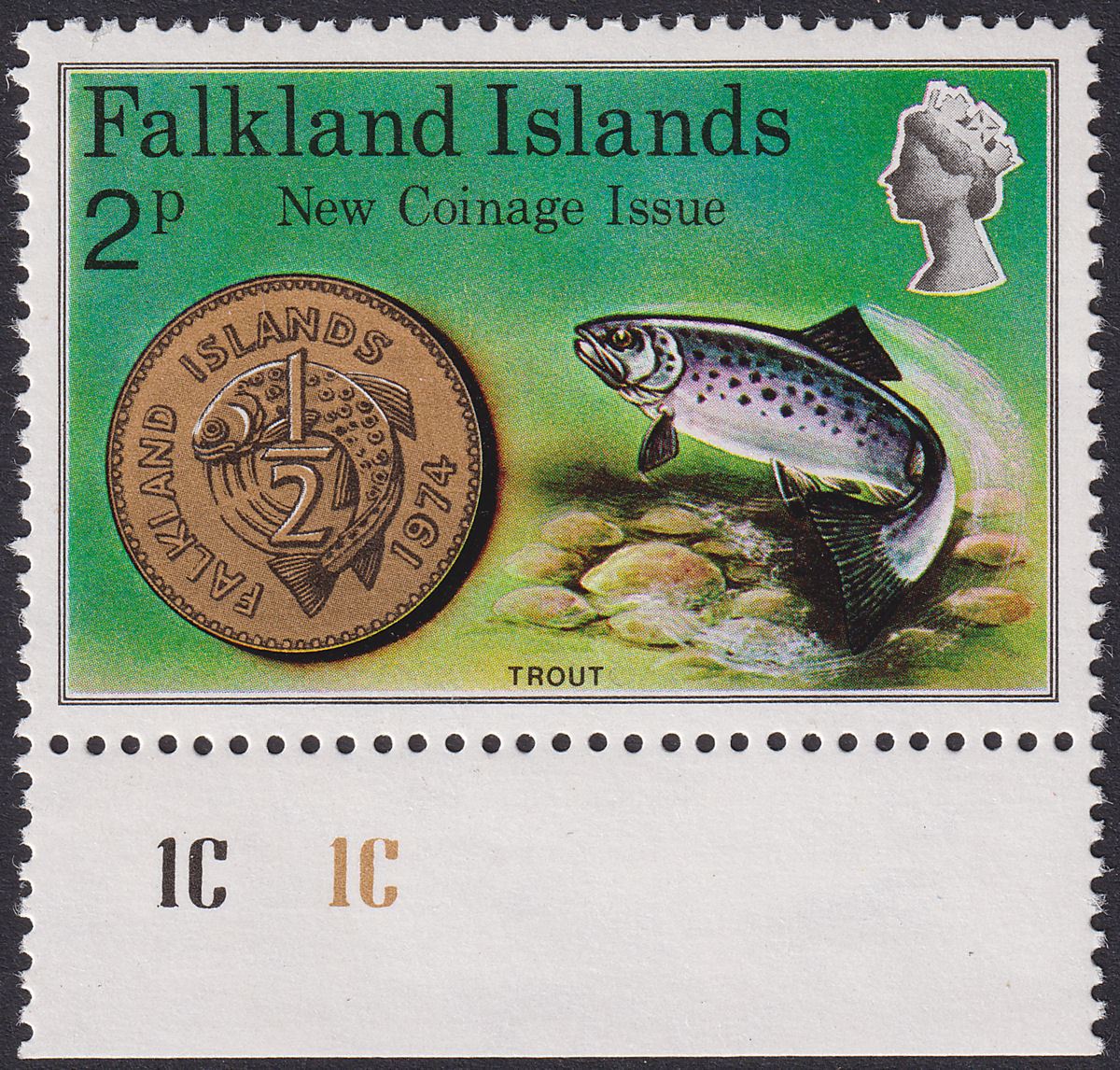 Falkland Islands 1975 QEII Coinage 2p watermark Inverted SG316w cat £75