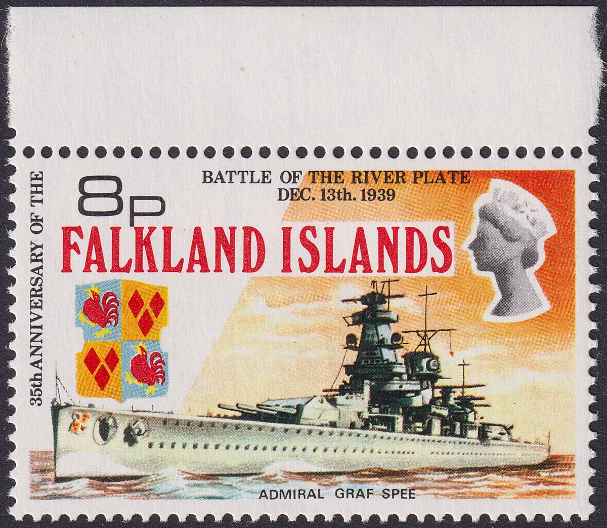 Falkland Islands 1974 QEII River Plate 8p wmk Inverted Mint SG309w cat £225