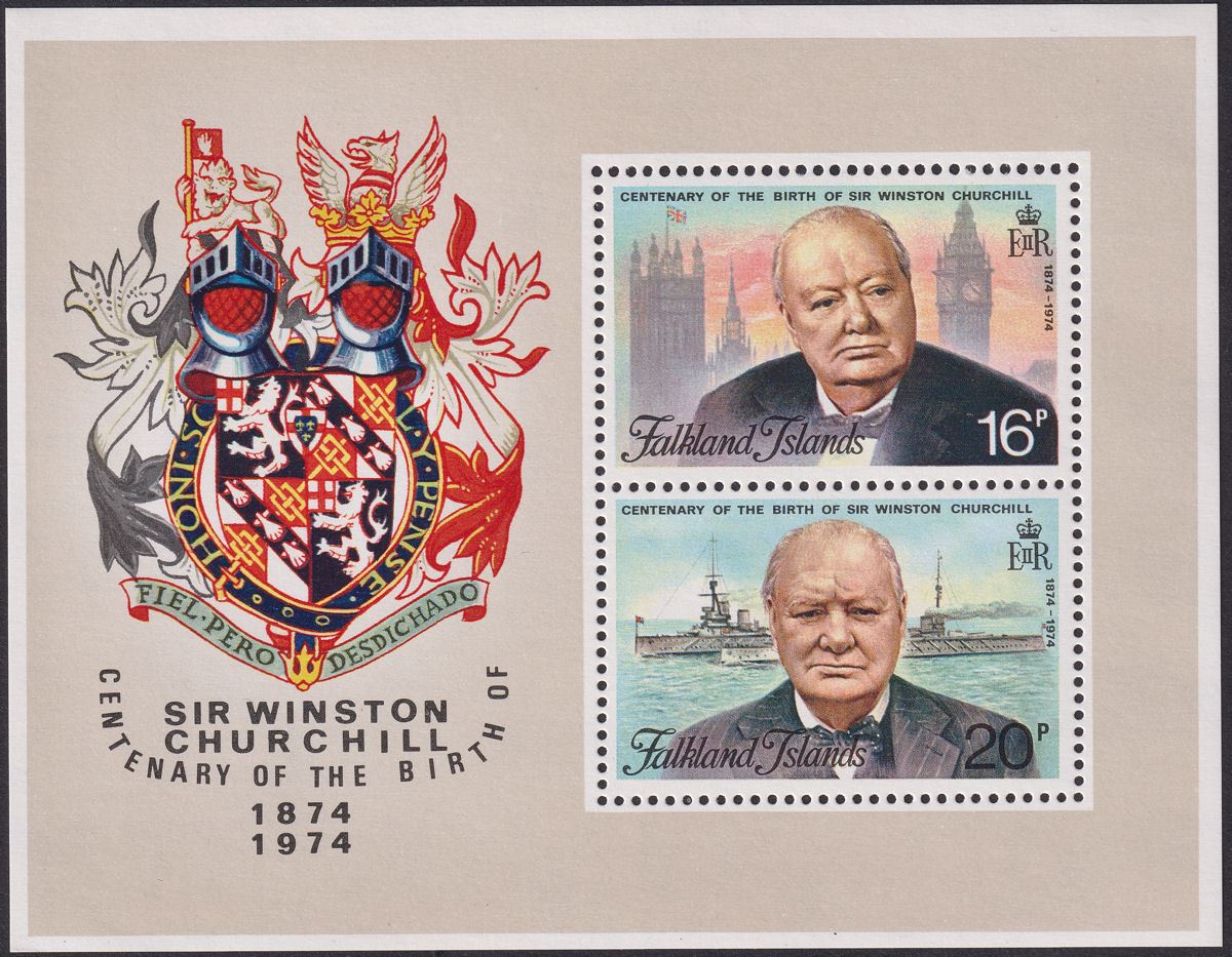 Falkland Islands 1974 QEII Churchill Min Sheet wmk Inverted Mint SG MS306w c£250