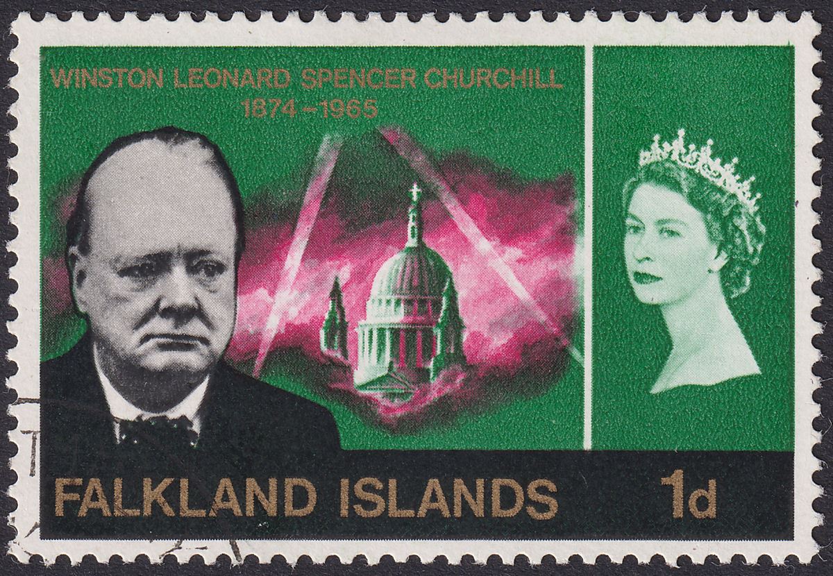 Falkland Islands 1966 QEII Churchill 1d watermark Inverted Used SG224w