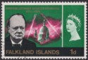 Click for more photos and details Falkland Islands 1966 QEII Churchill 1d watermark Inverted Used SG224w