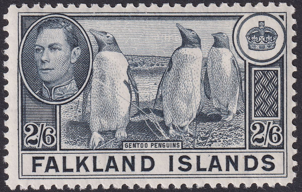 Falkland Islands 1938 KGVI Penguins 2sh6d Slate UM Mint SG160 cat £65