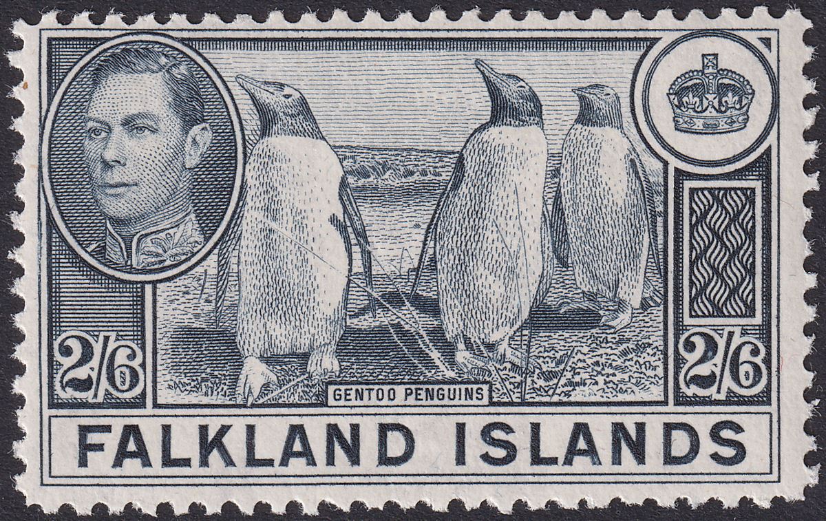 Falkland Islands 1944 KGVI Penguins 2sh6d Slate Mint SG160 cat £65