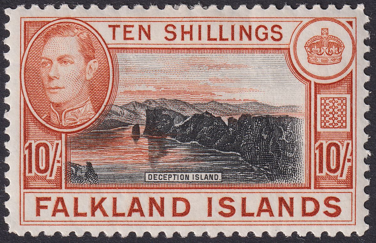 Falkland Islands 1938 KGVI 10sh Black and Orange-Brown Mint SG162 cat £200