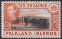Click for more photos and details Falkland Islands 1938 KGVI 10sh Black and Orange-Brown Mint SG162 cat £200