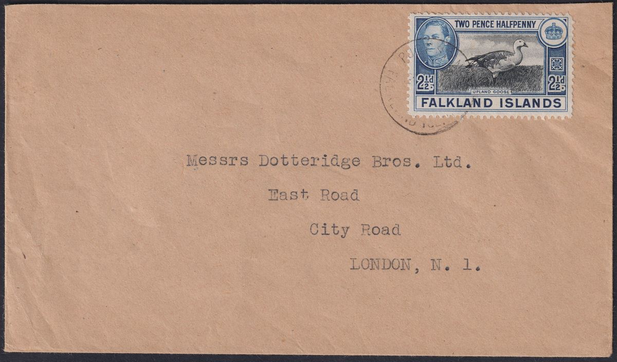 Falkland Islands 1949 KGVI Goose 2½d Black and Blue Used on Cover to UK SG152