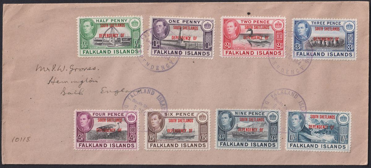 Falkland Islands Dependencies 1944 KGVI Sth Shetlands Opt Set Used Cover SG D1-8