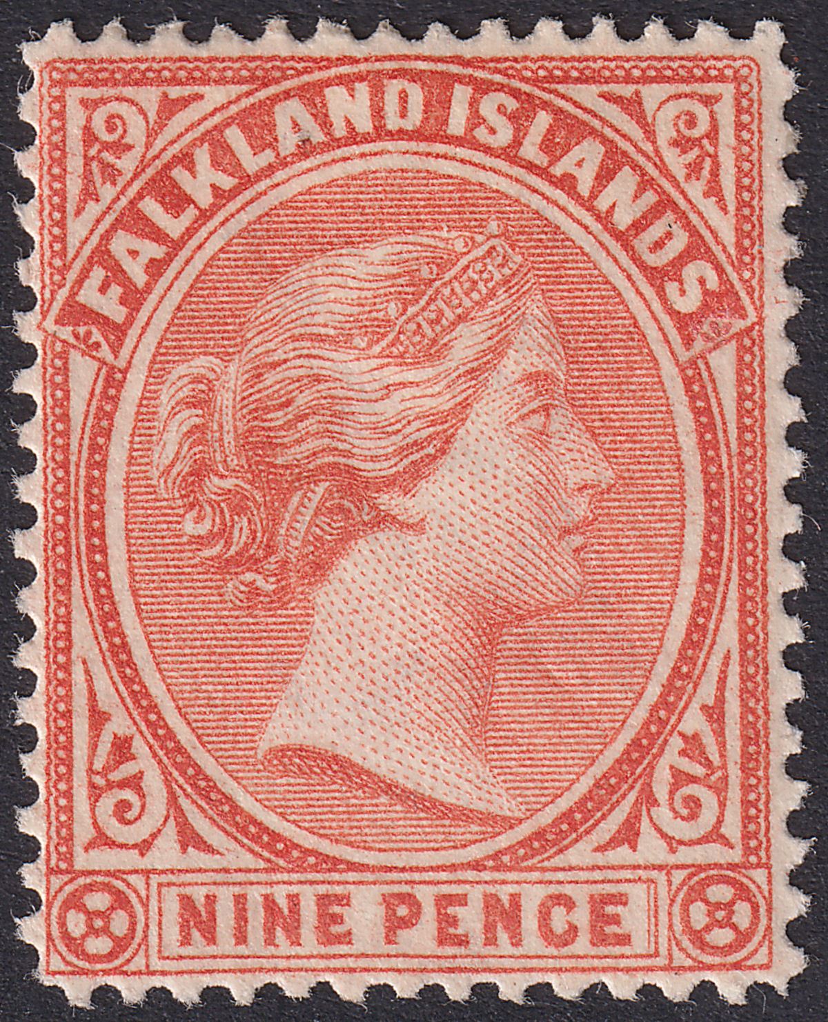 Falkland Islands 1895 QV 9d Pale Reddish Orange Mint SG35