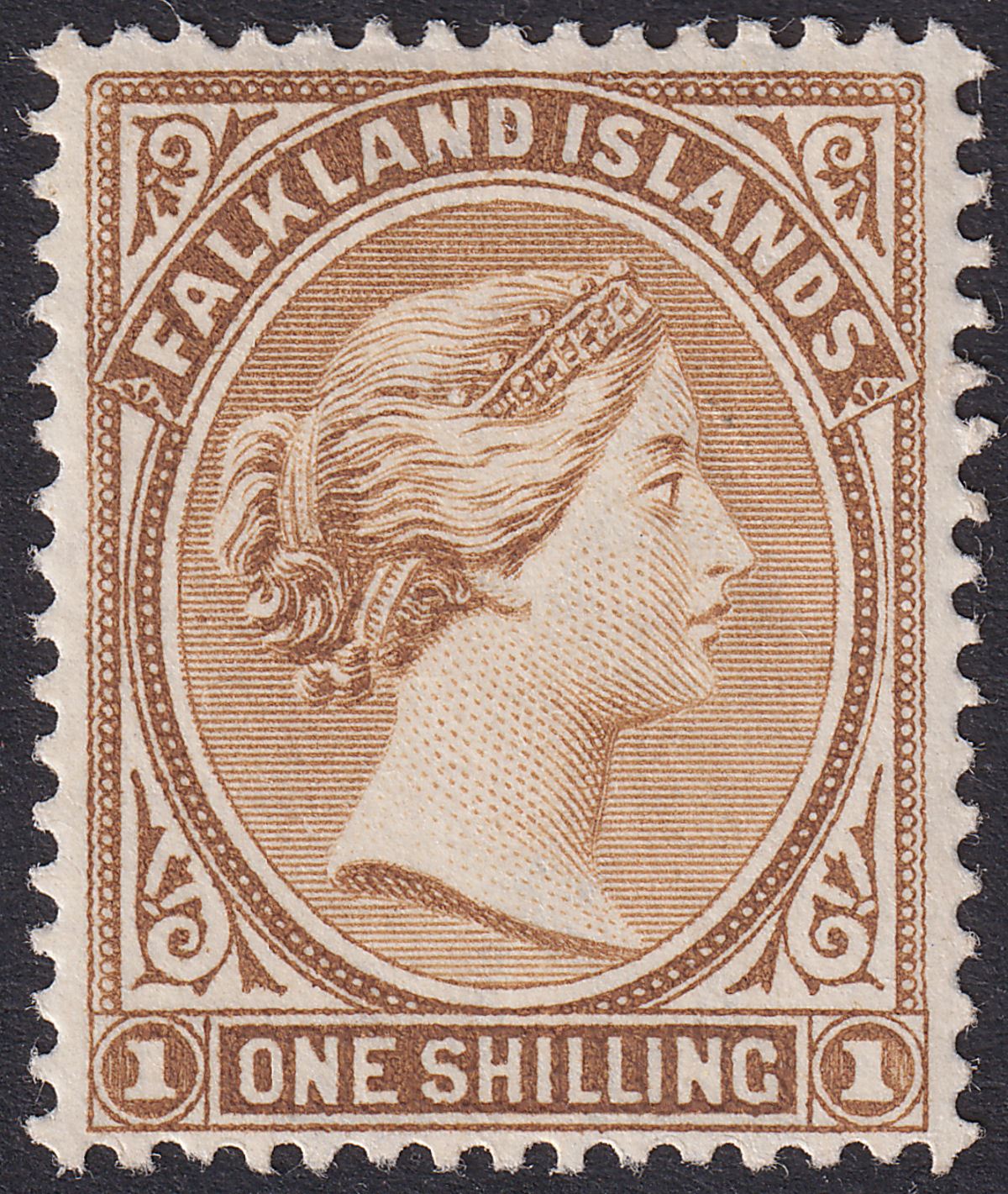 Falkland Islands 1896 QV 1sh Yellow-Brown Mint SG38 cat £90