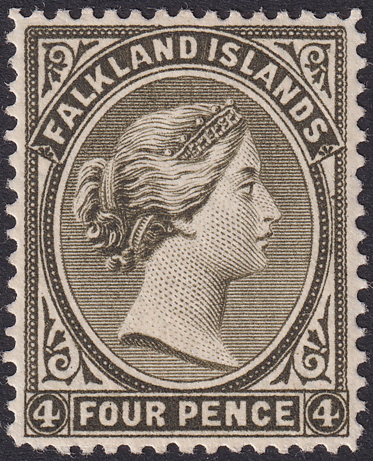 Falkland Islands 1895 QV 4d Olive-Black Mint SG32 cat £16