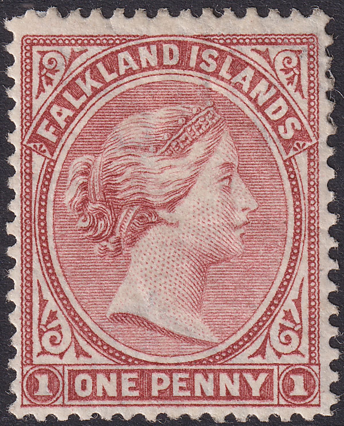 Falkland Islands 1885 QV 1d Pale Claret wmk Crown to Right Mint SG7w cat £140