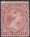 Falkland Islands 1885 QV 1d Pale Claret wmk Crown to Right Mint SG7w cat £140
