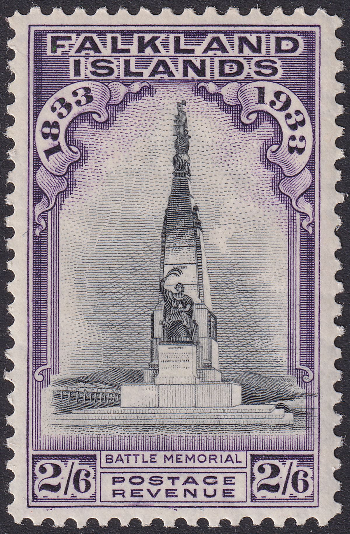 Falkland Islands 1933 KGV Centenary Memorial 2sh6d Blk + Violet Mint SG135 c£250