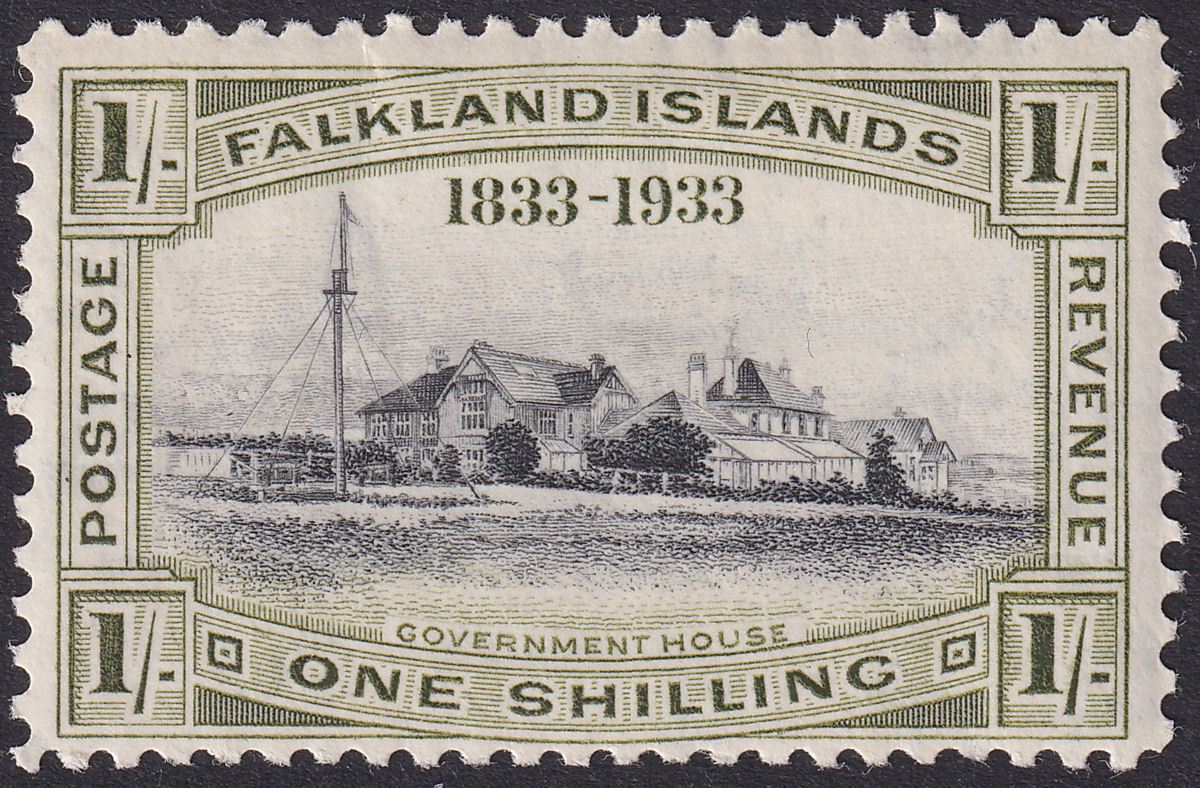 Falkland Islands 1933 KGV Centenary Government House 1sh Mint SG134 cat £75