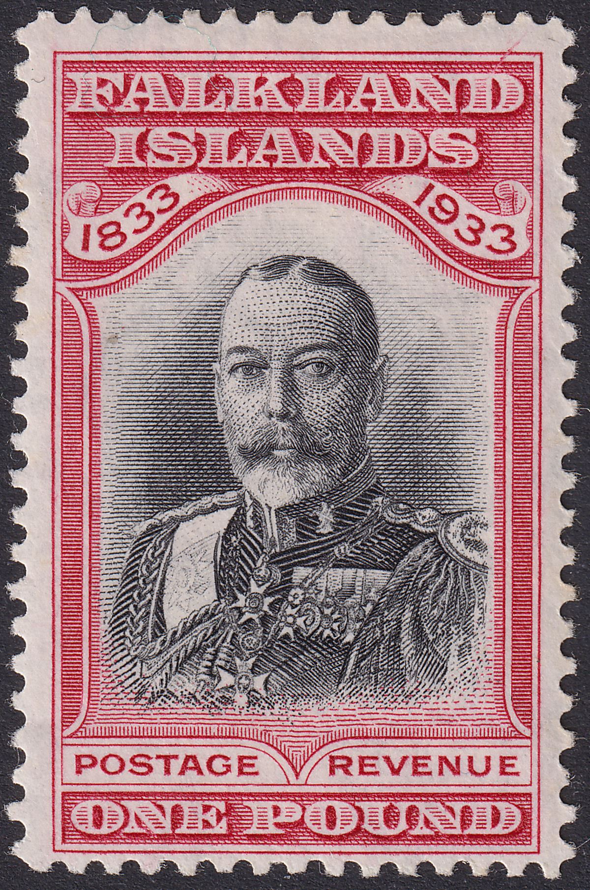 Falkland Islands 1933 KGV Centenary £1 Black and Carmine Mint SG138 cat £2500