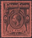 Falkland Islands 1914 KGV £1 Black on Red Mint SG69 cat £550
