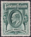 Falkland Islands 1907 KEVII 3sh Deep Green Mint SG49b cat £160