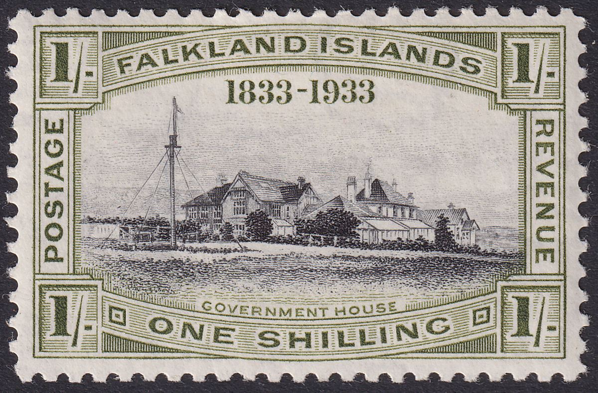 Falkland Islands 1933 KGV Centenary Government House 1sh Mint SG134 cat £75