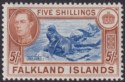 Falkland Islands 1950 KGVI 5sh Steel Blue and Brown-Buff Mint SG161d cat £425