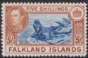 Falkland Islands 1949 KGVI 5sh Dull Blue and Yellow-Brown Mint SG161c cat £140
