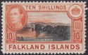 Falkland Islands 1949 KGVI 10sh Black and Red-Orange Mint SG162b cat £140