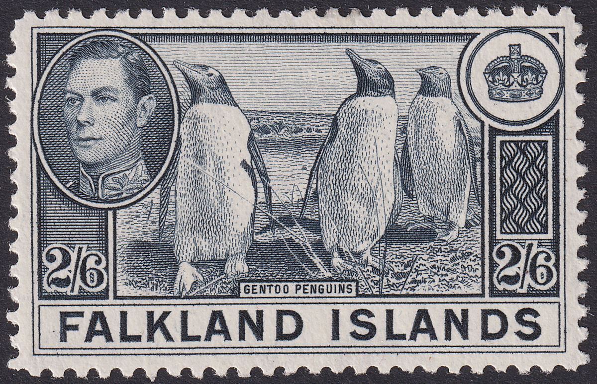 Falkland Islands 1944 KGVI Penguins 2sh6d Slate Mint SG160 cat £65