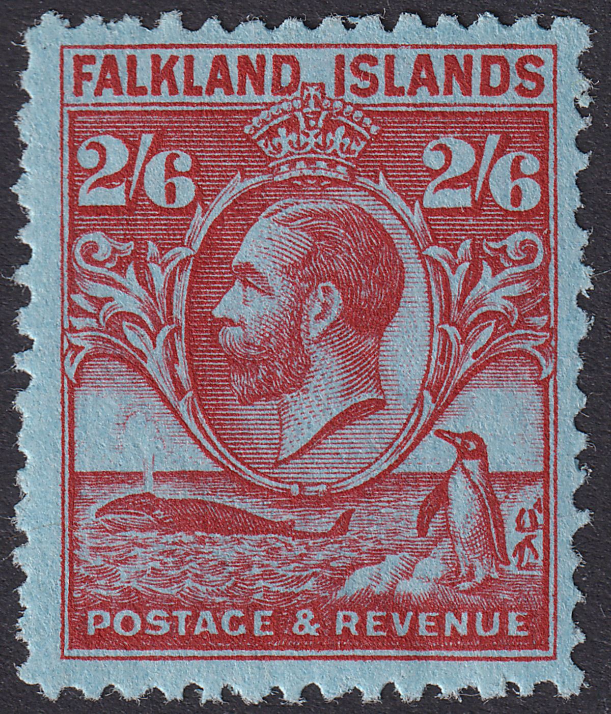 Falkland Islands 1929 KGV Whale Penguins 2sh6d Carmine on Blue Mint SG123 cat£75