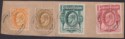 Falkland Islands 1910 KEVII 5sh 3sh 1sh 6d Used on Piece inc SG50 cat £400+