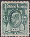 Falkland Islands 1907 KEVII 3sh Deep Green Mint SG49b cat £160 FAULTS