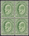 Falkland Islands 1911 KEVII ½d Deep Yellow-Green Block of 4 Mint SG43c cat £68