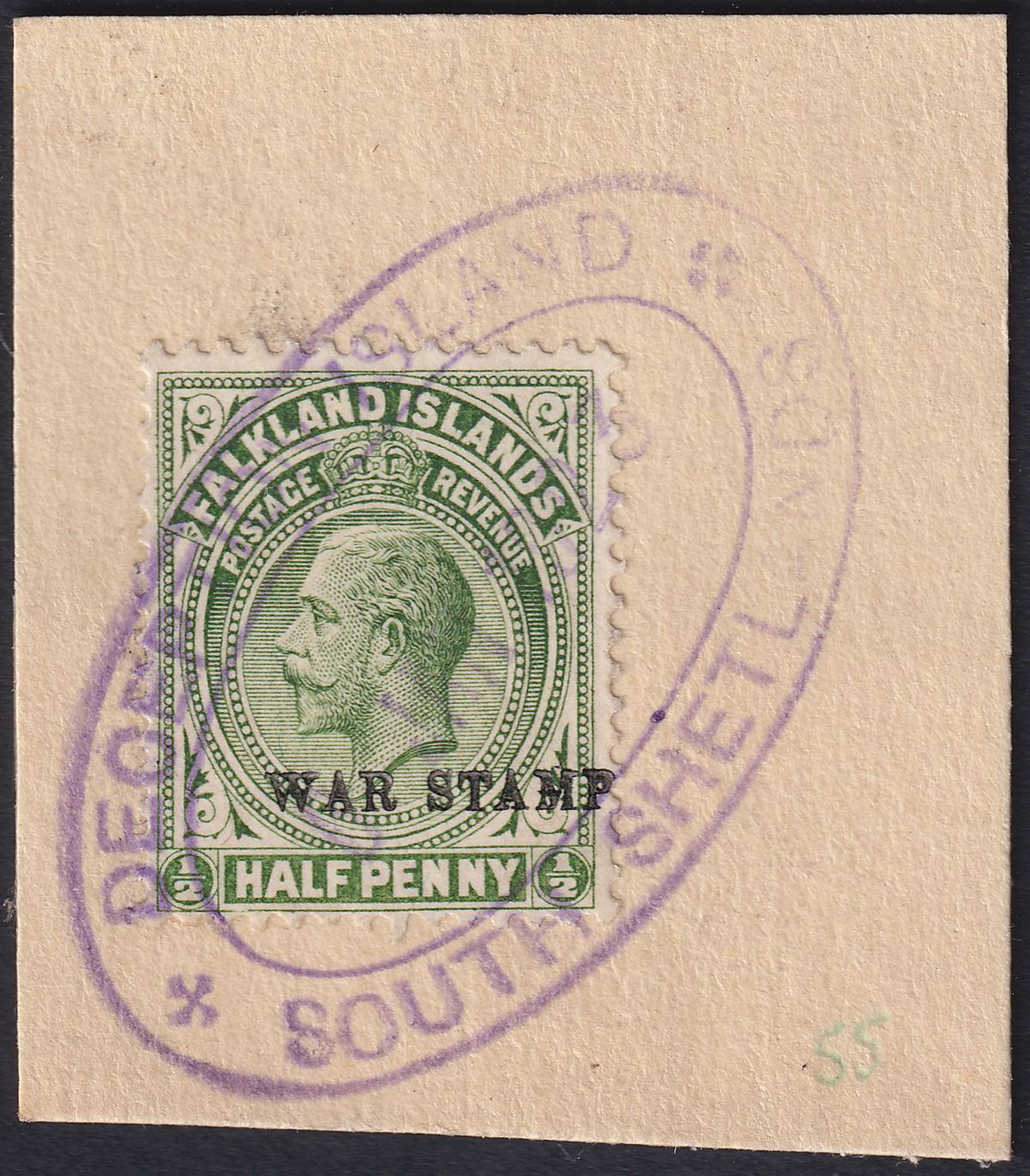 Falkland Islands 1923 KGV War Tax ½d DECEPTION ISLAND Postmark SG Z120 cat £200