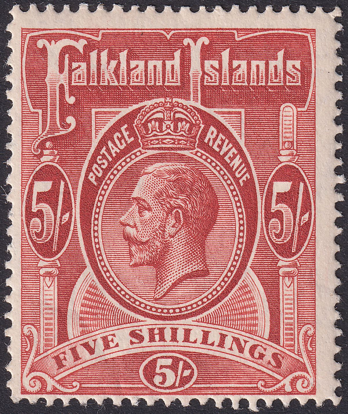 Falkland Islands 1912 KGV 5sh Deep Rose-Red Mint SG67 cat £130