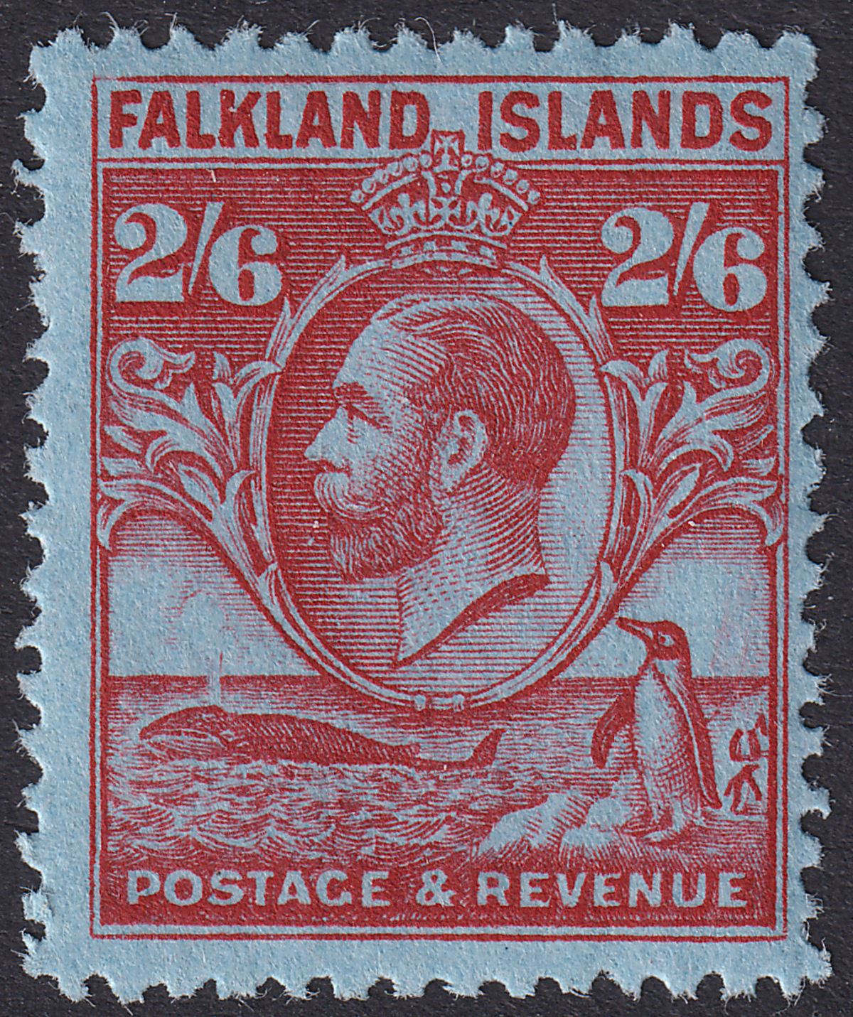 Falkland Islands 1929 KGV Whale Penguins 2sh6d Carmine on Blue Mint SG123 cat£75