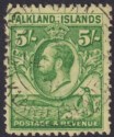 Falkland Islands 1929 KGV Whale Penguins 5sh Green on Yellow Used SG124 cat £120