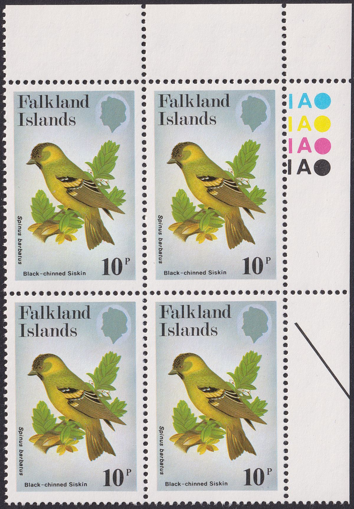 Falkland Islands 1982 QEII Passerines 10p wmk Up Plate Block Mint SG434w cat£160