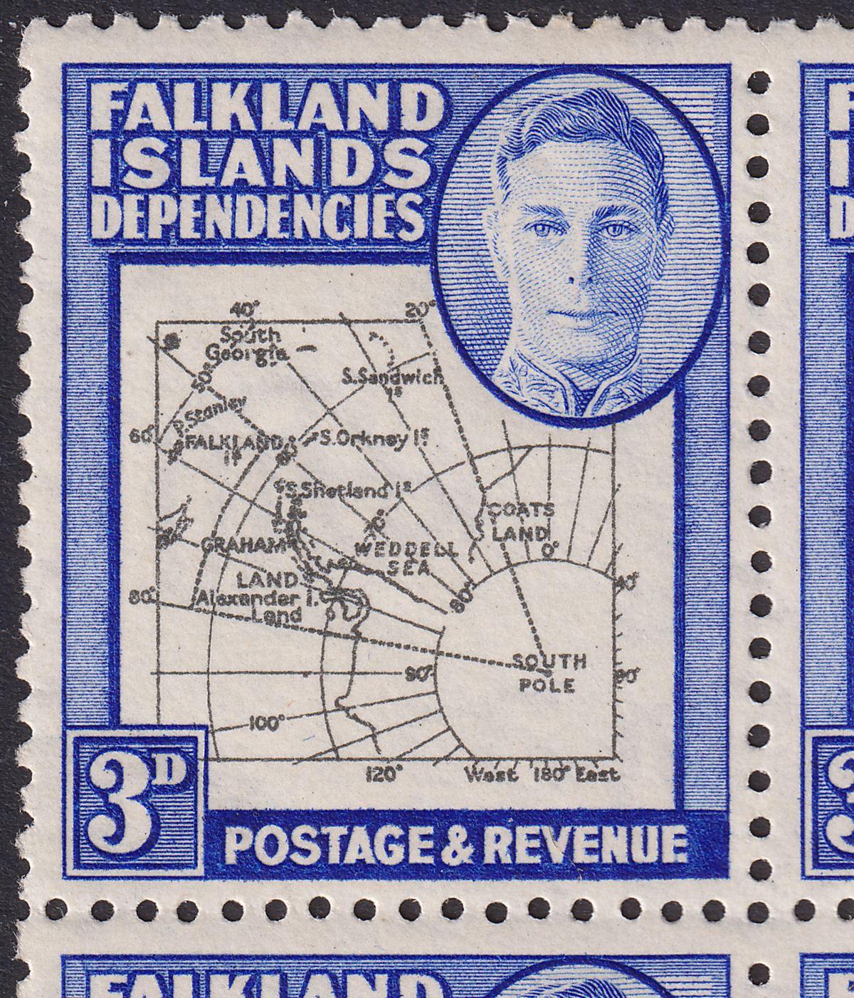 Falkland Islands Dependencies 1946 KGVI 3d Var Extra Island Mint SG G4aa c £225