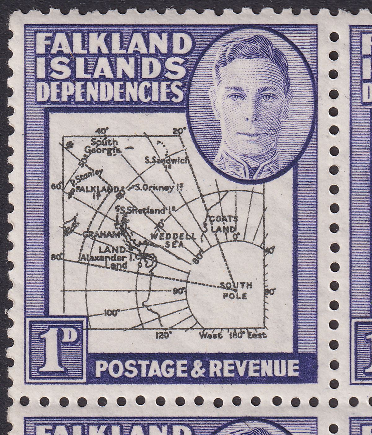 Falkland Islands Dependencies 1946 KGVI 1d Var Extra Island Mint SG G2aa c £170