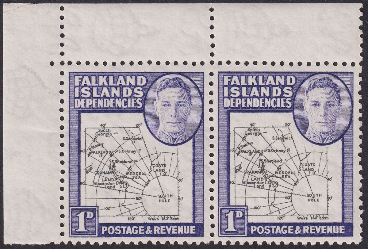 Falkland Islands Dependencies 1946 KGVI 1d Variety Missing I Mint SG G2b cat£170