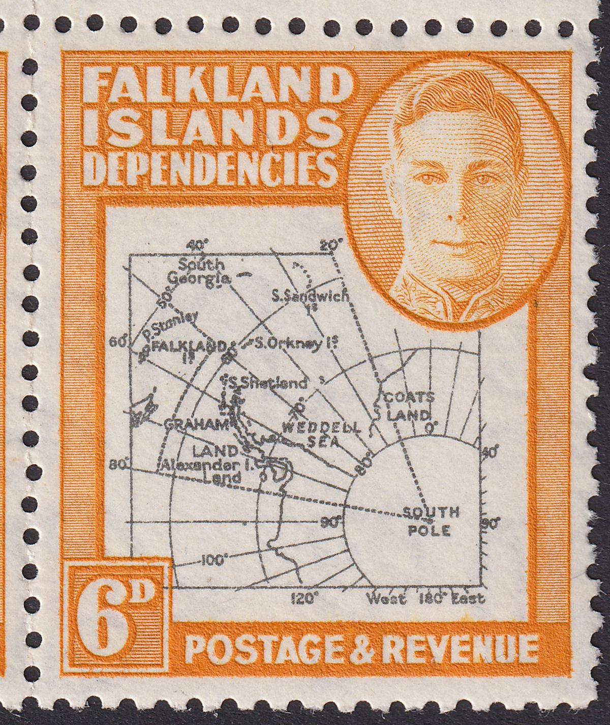 Falkland Islands Dependencies 1946 KGVI 6d Missing I Variety Mint SG G6b cat£250