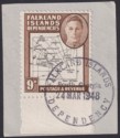 Click for more photos and details Falkland Islands Dependencies 1946 KGVI 9d SOUTH POKE Variety Used SG G7c c£275